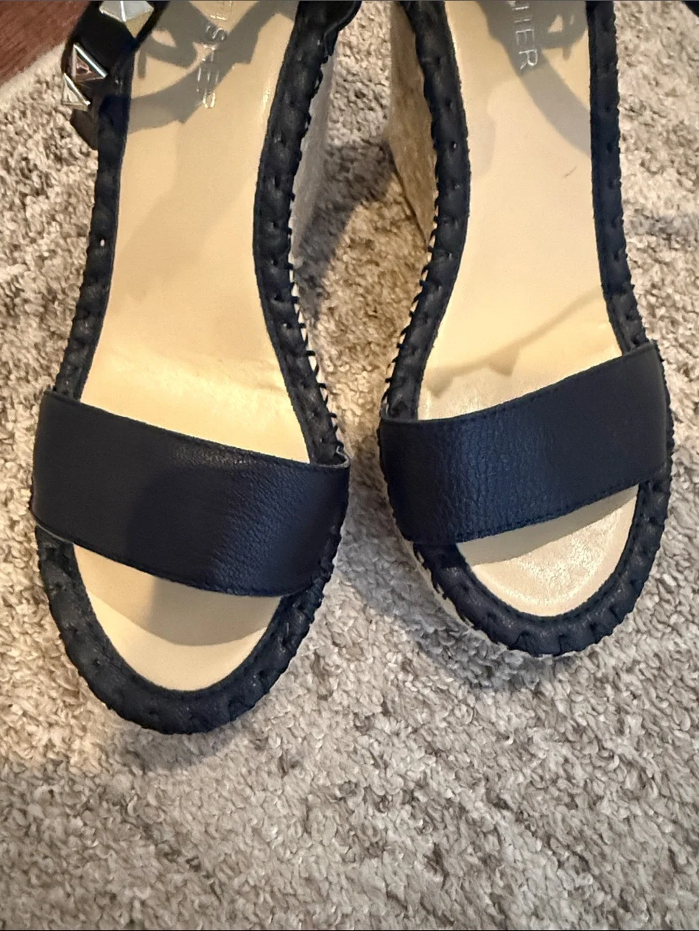 Marc Fisher Black Studded Espadrille Wedges